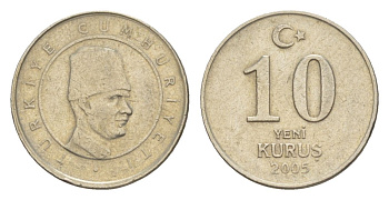 Турция 10 курушей 2005 KM 1166 медь никель цинк 4632-256
