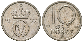 Норвегия 10 эре 1977 Улаф V (1957-1991) KM 416 медно-никель 3458-331