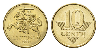 Литва 10 центов (сентов) 2008 KM 106 никель латунь UNC 4689-1127