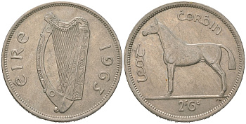 Ирландия 1/2 кроны 1963 лошадь KM 16a медно-никель 4120-723