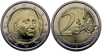 Италия 2 евро 2013 700 лет со дня рождения Джованни Боккаччо KM 358 биметалл UNC M6-17