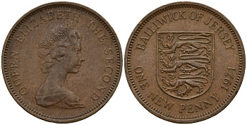 Джерси 1 новый пенни 1971 Елизавета II (1952-2022), герб KM 30 бронза 4156-956