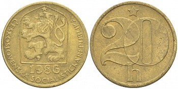 Чехословакия 20 геллеров 1986 KM 74 латунь 3309-728