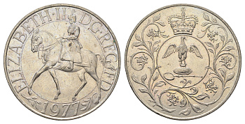 Великобритания 25 пенсов 1977 25 лет со дня коронации Елизаветы, Елизавета II (1952-2022) KM 894, Spink 4136 медно-никель aUNC 4386-533