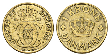 Дания 1 крона 1926 HCN, Кристиан X (1912-1947) KM 824 алюминиевая бронза 94-152