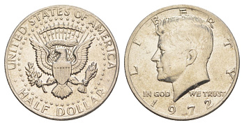 США 1/2 доллара (50 центов) 1972 Джон Кеннеди KM 202b медь плакированная медно-никелем aUNC 4140-231