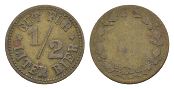 Германия жетон 1/2 литра пива ND латунь 4636-1244