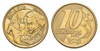 Бразилия 10 сентаво 2002 KM 649.2 сталь плакированная латунью 4613-235