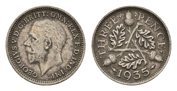 Великобритания 3 пенса 1935 Георг V (1910-1936) KM 831, Spink 4042 серебро 4644-769