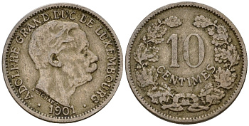Люксембург 10 сантимов 1901 Адольф (1890-1905) KM 25 медно-никель 4602-451