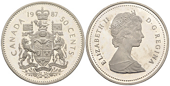 Канада 50 центов 1987 Елизавета II (1952-2022), герб KM 75.3 никель  PROOF  1517-233