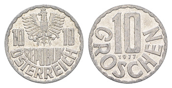 Австрия 10 грошей 1977 KM 2878 алюминий 4147-321