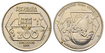 Португалия 200 эскудо 1991 Навигация на запад KM 659 медно-никель  UNC  4386-133