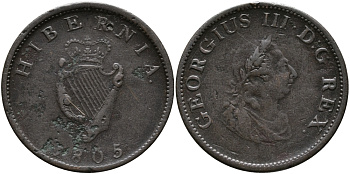 Ирландия 1/2 пенни 1805 Георг III (1760-1820) KM 147.1 медь 1519-141