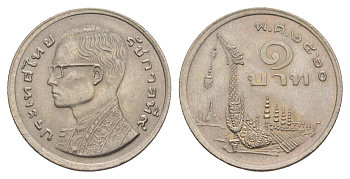 Таиланд 1 бат 1977 ВЕ2520, Рама IX (1946-2016) древний корабль KM 110 медно-никель UNC 4631-1036