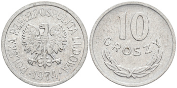 ПОЛЬША 10 ГРОШЕЙ 1974 КРЕМНИЦА KM АА47 алюминий XF 4528-827