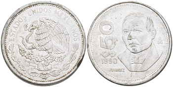 МЕКСИКА 50 ПЕСО 1990 KM 495а нержавеющая сталь 210-117