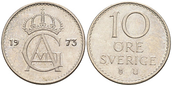 Швеция 10 эре 1973 Густав VI Адольф (1950-1973) KM 835 медно-никель 4585-414