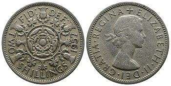 Великобритания 2 шиллинга (флорин) 1957 Елизавета II (1952-2022) KM 906, Spink 4146 медно-никель 4382-121