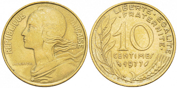 ФРАНЦИЯ 10 САНТИМОВ 1977 ТИП MARIANNE KM 929 медь алюминий никель 110-121