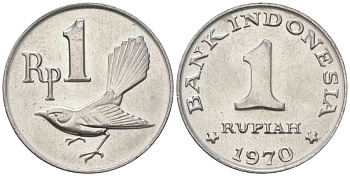 Индонезия 1 рупия 1970 птичка мухоловка KM 20 алюминий UNC 106-346
