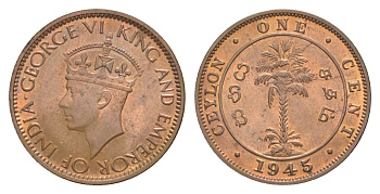 Цейлон 1 цент 1945 KM 111a бронза UNC 25-246