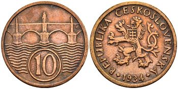 Чехословакия 10 геллеров 1934 KM 3 медь цинк 4152-714