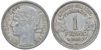 Франция 1 франк 1948 B KM 885a.2 алюминий 4163-445