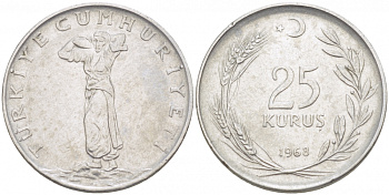 ТУРЦИЯ 25 КУРУШ 1968 KM 892.3 сталь 4529-1152