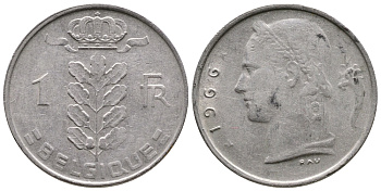Бельгия 1 франк 1966 Belgique KM 142.1 медно-никель 259-756