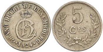 Люксембург 5 сантимов 1924 Шарлотта (1918-1964) KM 33 медно-никель 105-768