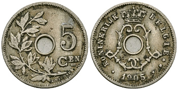 Бельгия 5 сантимов 1905 Belgie KM 55 медно-никель 4173-126
