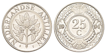 Нидерландские Антильские острова (Нидерландские Антилы) 25 центов 1994 KM 35 сталь плакированная никелем UNC 4625-532