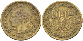Французский Камерун 50 сантимов 1925 (а), монетный двор Париж KM 1 алюминиевая бронза 4608-433