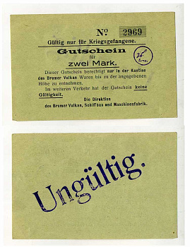 Германия 2 марки ND военные заводы и верфи Вулкан, Бремен Tieste 821.03 бумага aUNC 000-00-00