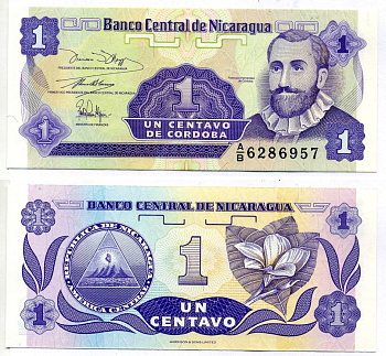 Никарагуа 1 сентаво ND (1991) Франсиско Эрнандес де Кордоба, плюмерия Pick 167 бумага UNC (пресс) 2196-25-3-2