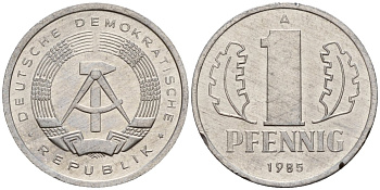 ГДР 1 пфенниг 1985 A KM 8.2 алюминий 192-255