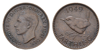 Великобритания 1 фартинг 1949 Георг VI (1936-1952) KM 867, Spink 4119 бронза 4659-828