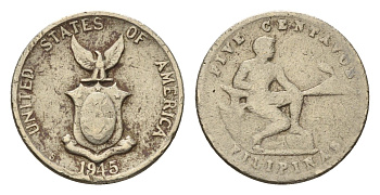 Филиппины 5 сентаво 1945 Администрация США KM 180a медно-никель 4639-1062