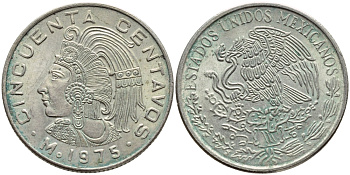 МЕКСИКА 50 СЕНТАВО 1975 DOTS KM 452 медно-никель 93-1312