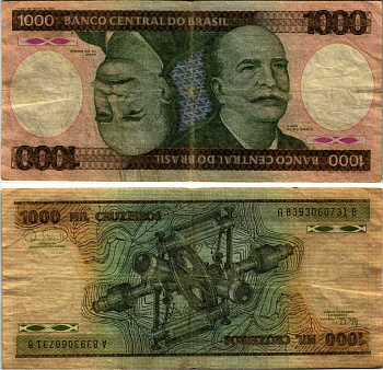 Бразилия 1000 крузейро 1985 барон Риу-Бранку, подпись 22, серия А 8393 Pick 201с бумага 7547-43-1-2