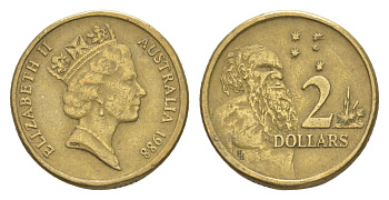 Австралия 2 доллара 1988 абориген, Елизавета II (1952-2022) KM 101 алюминиевая бронза 4652-235