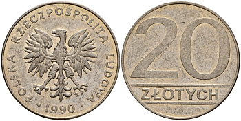 Польша 20 злотых 1990 MW KM 153.2, Parchimowicz 255b медно-никель 4159-732
