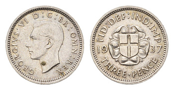 Великобритания 3 пенса 1937 Георг VI (1936-1952) KM 848, Spink 4085 серебро 4669-361