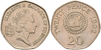 Гернси 20 пенсов 1992 KM 44 медно-никель 4143-1234