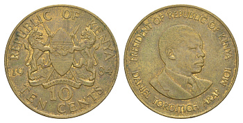 Кения 10 центов 1984 Дэниэл арап Мои KM 18 никель латунь 4385-943