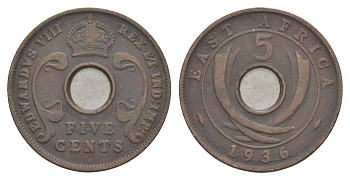 Британская Восточная Африка 5 центов 1936 год-тип, Георг V (1910-1936) KM 23 бронза 4652-112