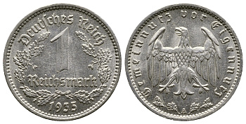 ГЕРМАНИЯ 1 РЕЙХСМАРКА 1935 А KM 78, J. 354 никель 4380-525