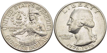США 25 центов = квотер 1976 200 лет независимости (1776-1976), Вашингтон, барабанщик KM 204 медь плакированная медно-никелем 117-255
