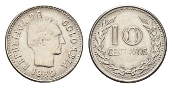 Колумбия 10 сентаво 1969 KM 236 сталь плакированная никелем aUNC 4664-135